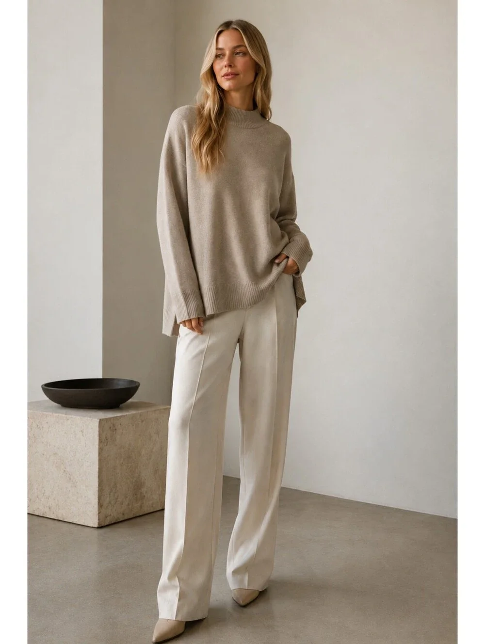 Rag & Bone 100% Cashmere Mock Neck Sweater Taupe Oversized Size Medium